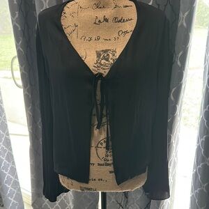 Kimchi Blue Black Tie Front Long Sleeve Blouse